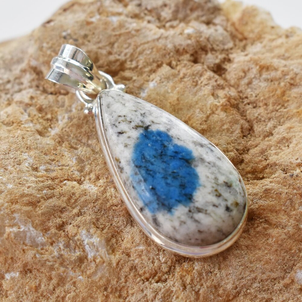 Stone of Heaven Azurite in Quartz Sterling Silver Pendant 14.40 ct